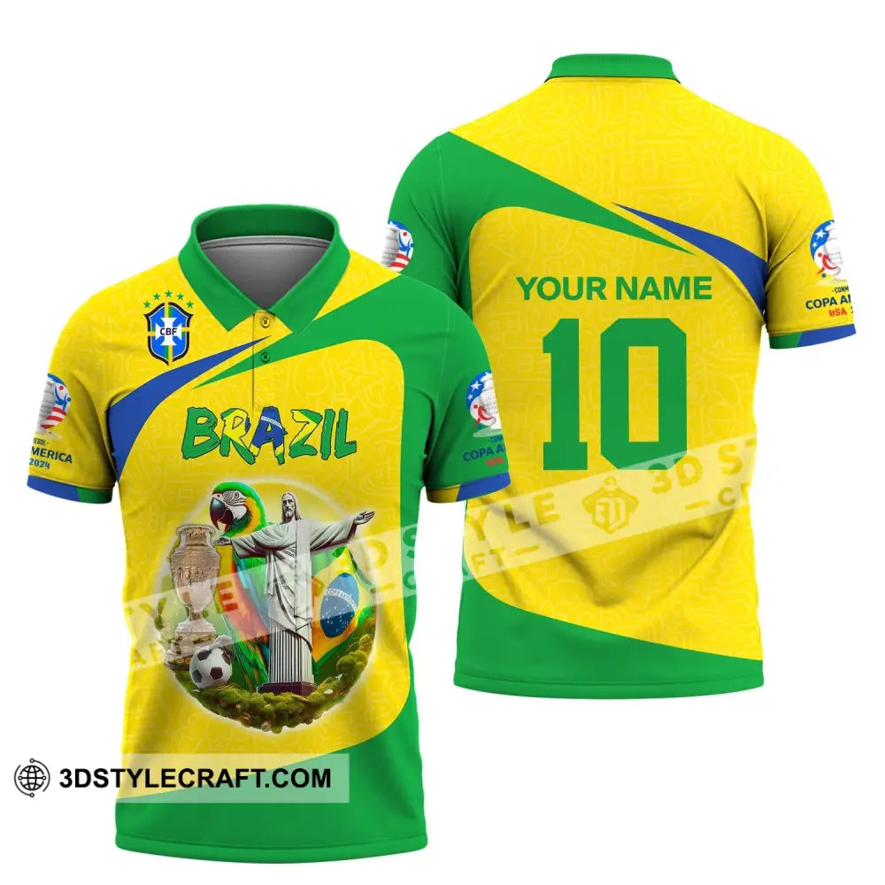 Unisex Shirt Custom Name And Number Brazil Football T-Shirt Copa 2024 Polo Long Sleeve / S