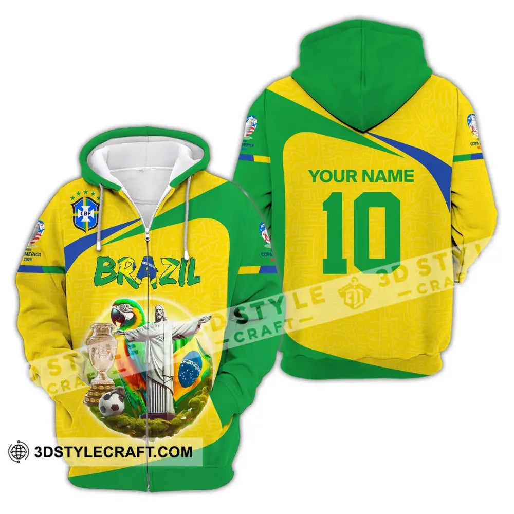 Unisex Shirt Custom Name And Number Brazil Football T-Shirt Copa 2024 Polo Long Sleeve Zipper