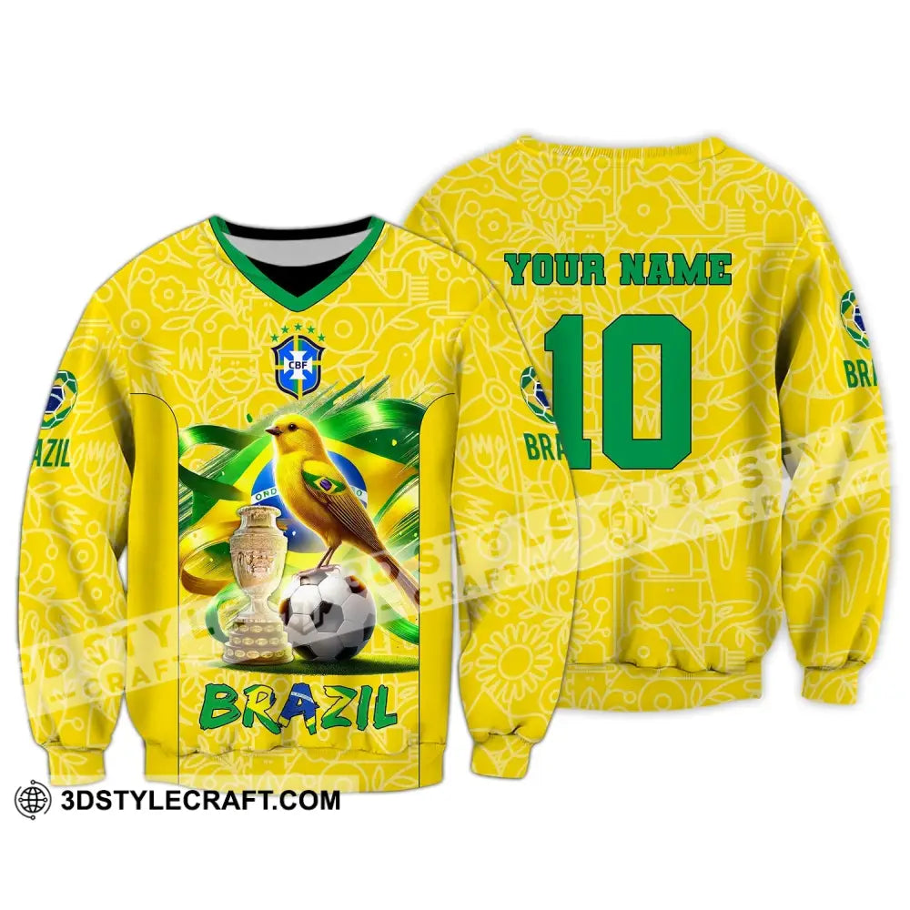 Unisex Shirt Custom Name And Number Brazil Football T-Shirt Polo Long Sleeve / S