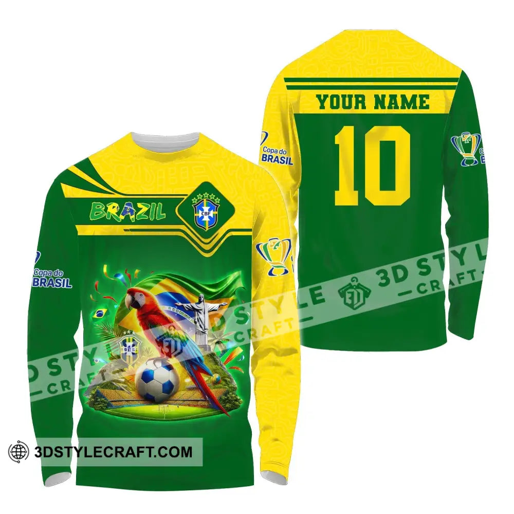 Unisex Shirt Custom Name And Number Brazil Football T-Shirt Polo Long Sleeve / S
