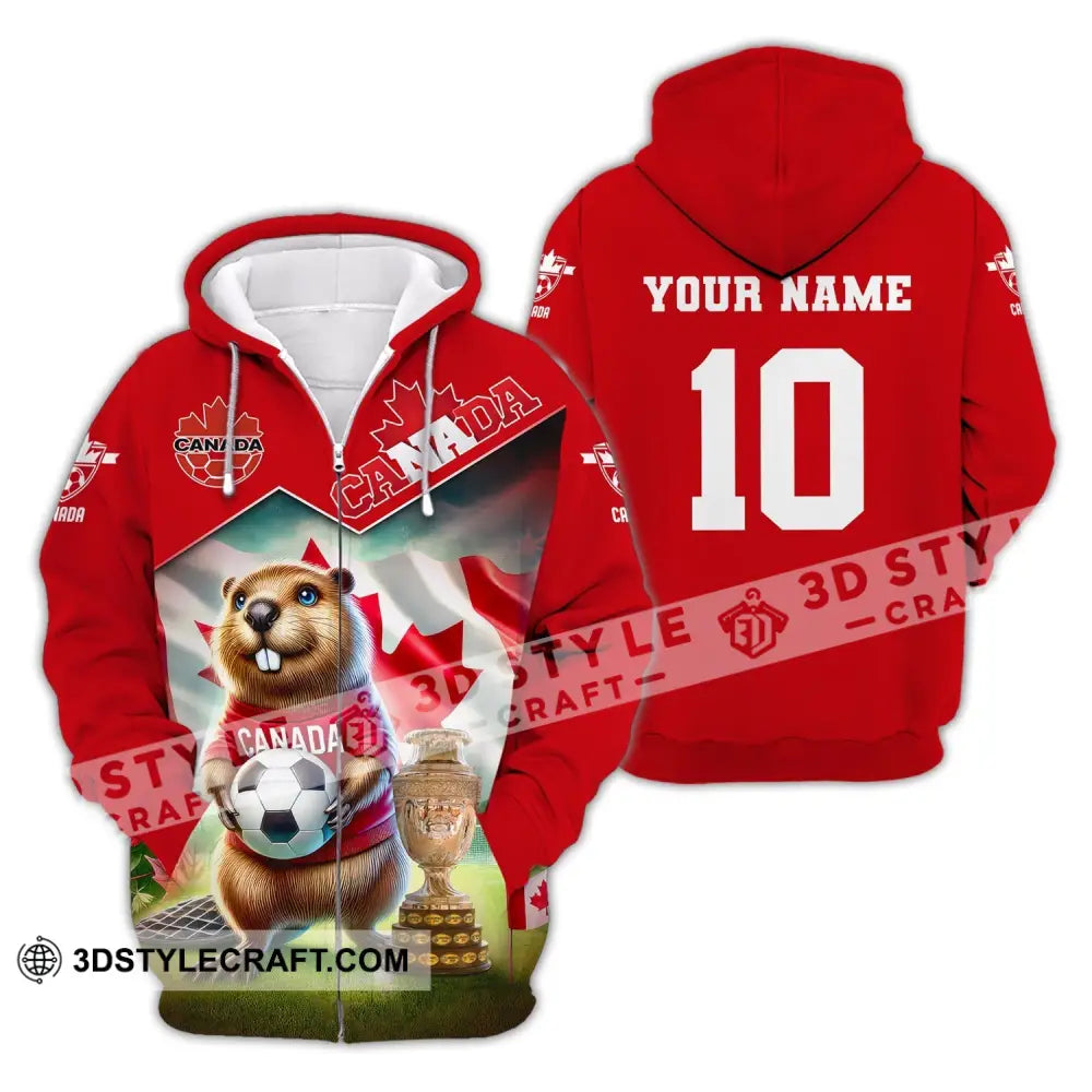 Unisex Shirt Custom Name And Number Canada Football Polo Euro 2024 Hoodie Long Sleeve Zipper / S