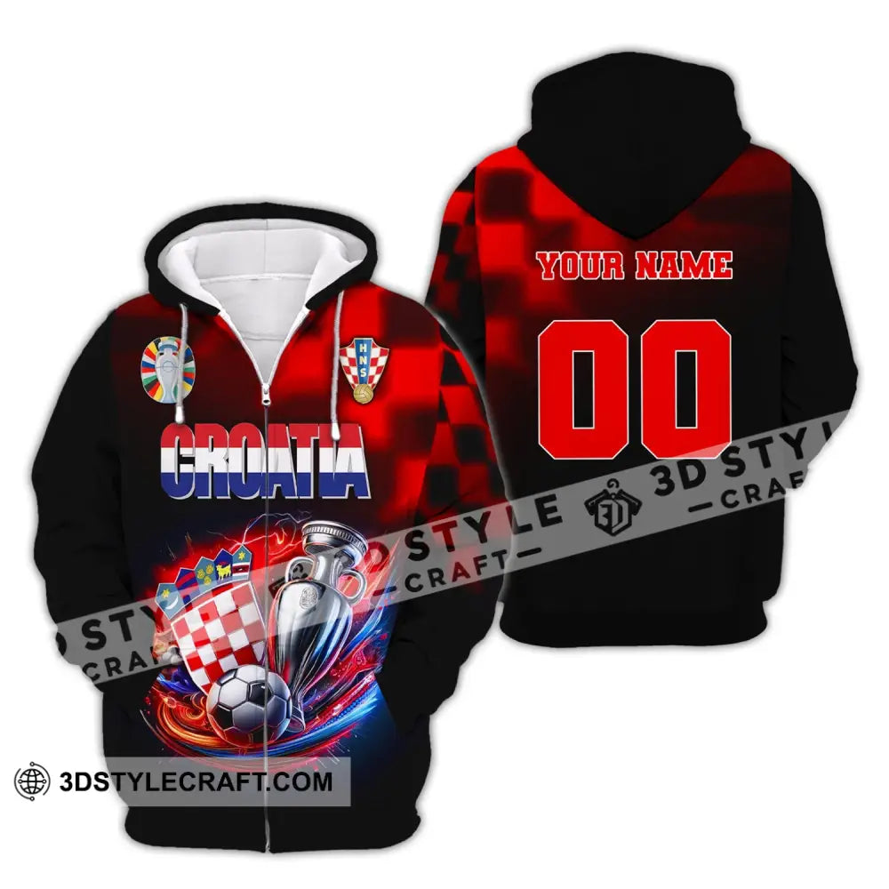 Unisex Shirt Custom Name And Number Croatia Football Polo Long Sleeve Euro 2024 Zipper Hoodie / S