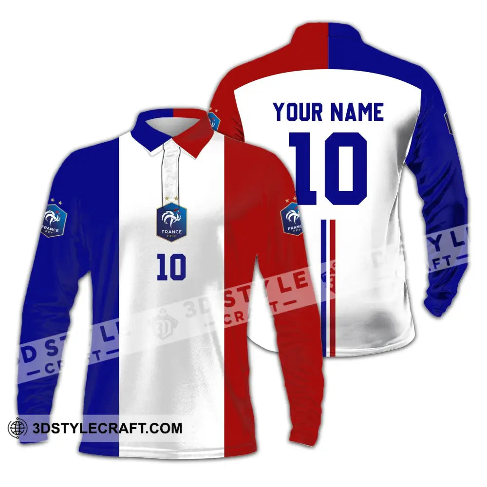 Unisex Shirt - Custom Name And Number Euro 2024 Three Color Of Flag France National Team Long