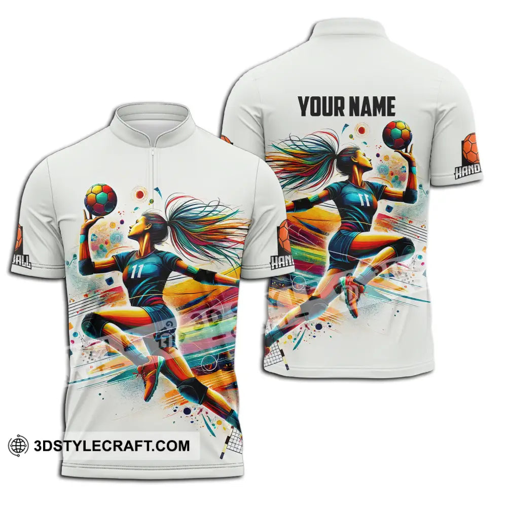 Unisex Shirt - Custom Name And Number Sport Handball Colors Zipper Polo / S T-Shirt