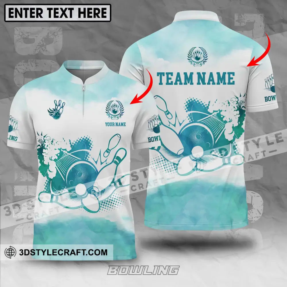 Unisex Shirt - Custom Name And Team Mint Color Bowling Ball Pins T-Shirt