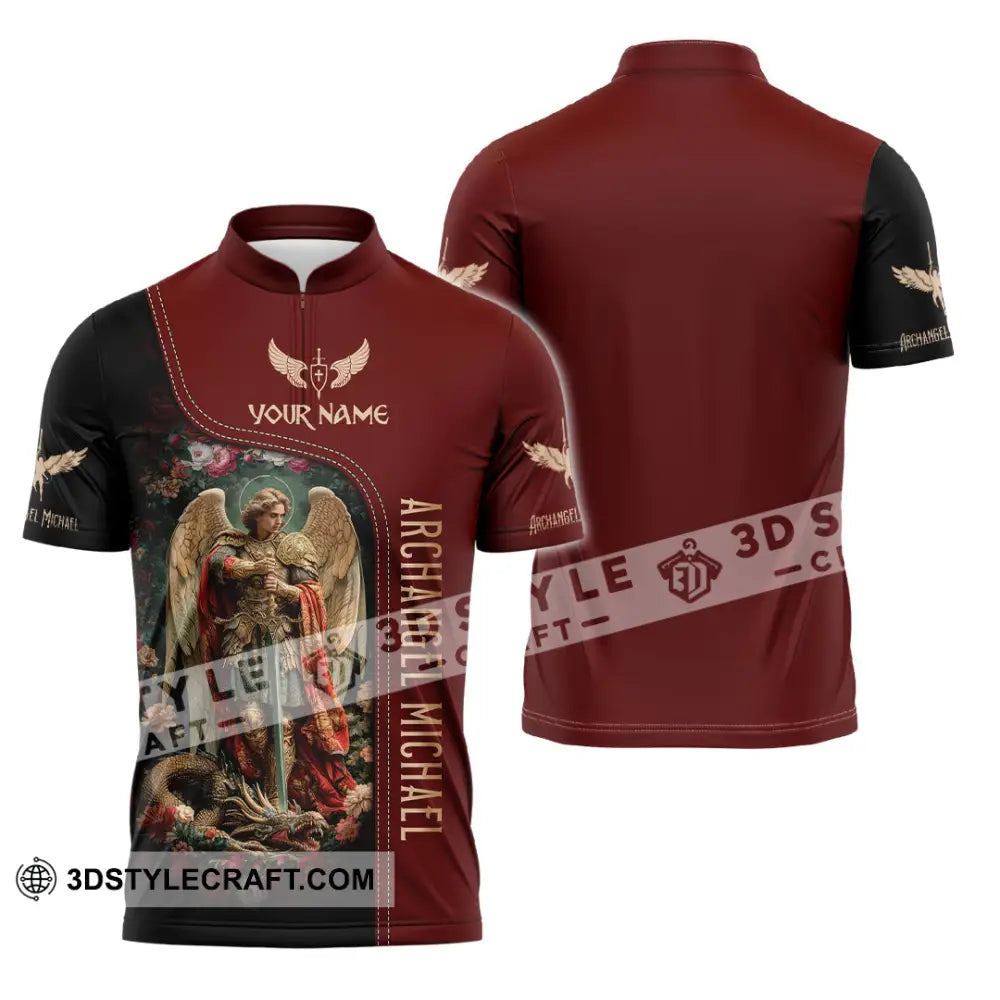 Unisex Shirt Custom Name Archangel Michael God Jesus Christian Gift Zipper Polo / S T-Shirt