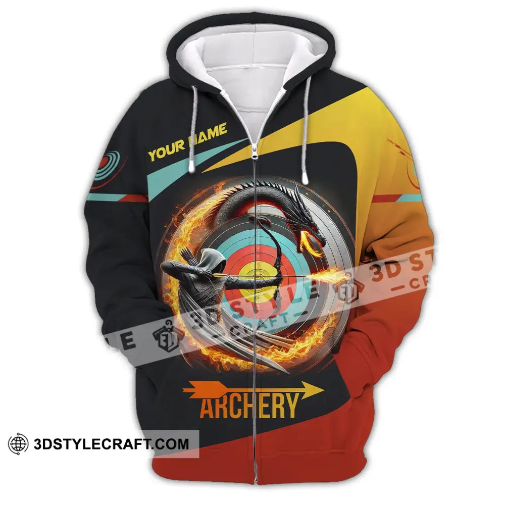 Unisex Shirt Custom Name Archery Polo Long Sleeve Love T-Shirt Zipper Hoodie / S T-Shirt