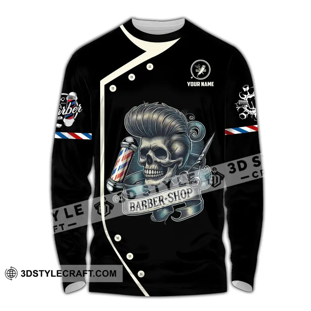 Unisex Shirt Custom Name Barber Polo Long Sleeve Shop Uniform / S T-Shirt