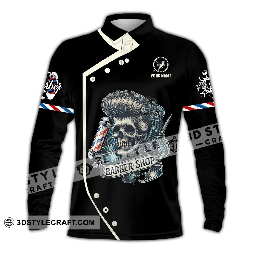 Unisex Shirt Custom Name Barber Polo Long Sleeve Shop Uniform / S T-Shirt
