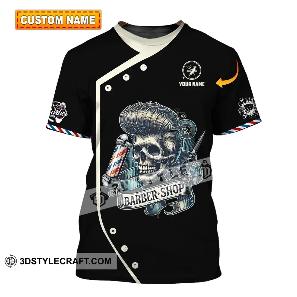 Unisex Shirt Custom Name Barber Polo Long Sleeve Shop Uniform T-Shirt