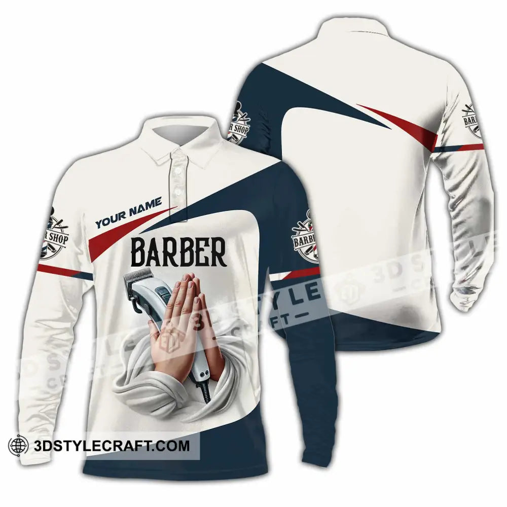 Unisex Shirt Custom Name Barber Shop T-Shirt Long Sleeve Polo / S T-Shirt