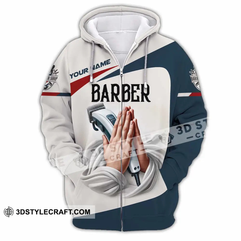 Unisex Shirt Custom Name Barber Shop T-Shirt Zipper Hoodie / S T-Shirt