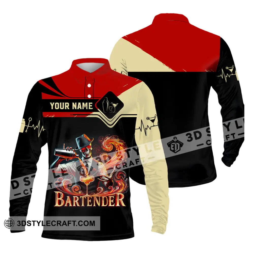 Unisex Shirt Custom Name Bartender Christmas Gift Long Sleeve Polo / S T-Shirt
