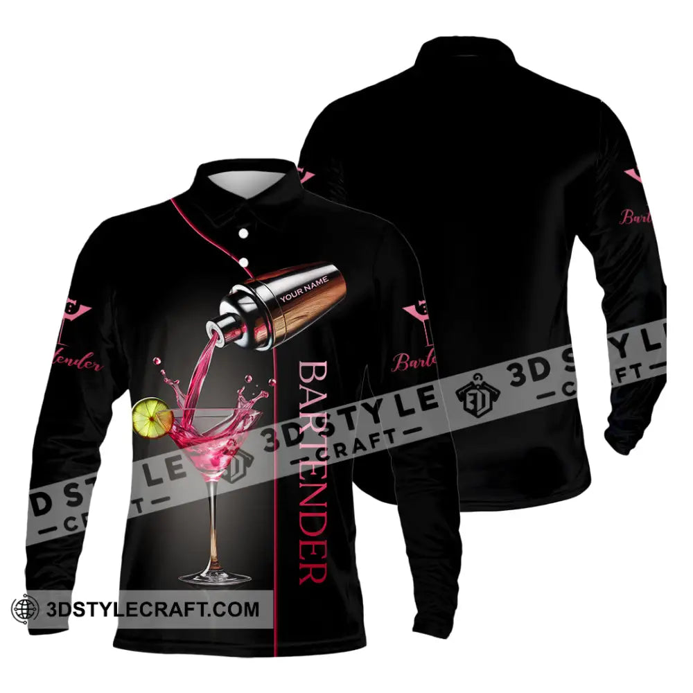 Unisex Shirt Custom Name Bartender Gift Long Sleeve Polo / S T-Shirt