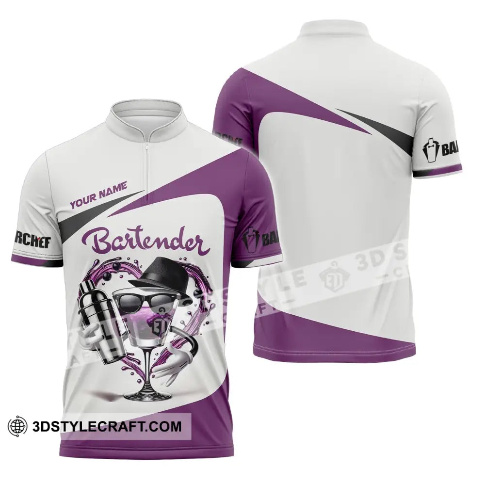 Unisex Shirt Custom Name Bartender Polo Long Sleeve Barista Zipper / S T-Shirt