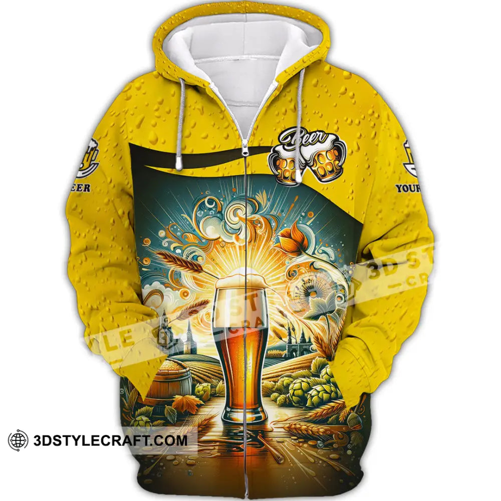 Unisex Shirt Custom Name Beer Polo Long Sleeve Zipper Hoodie / S T-Shirt