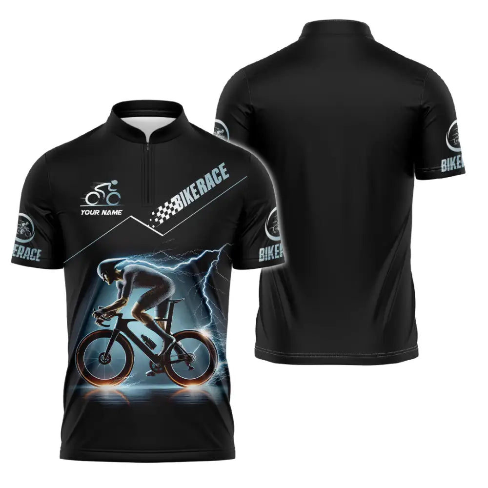 Unisex Shirt Custom Name Bike Race Polo Long Sleeve Zipper / S T-Shirt