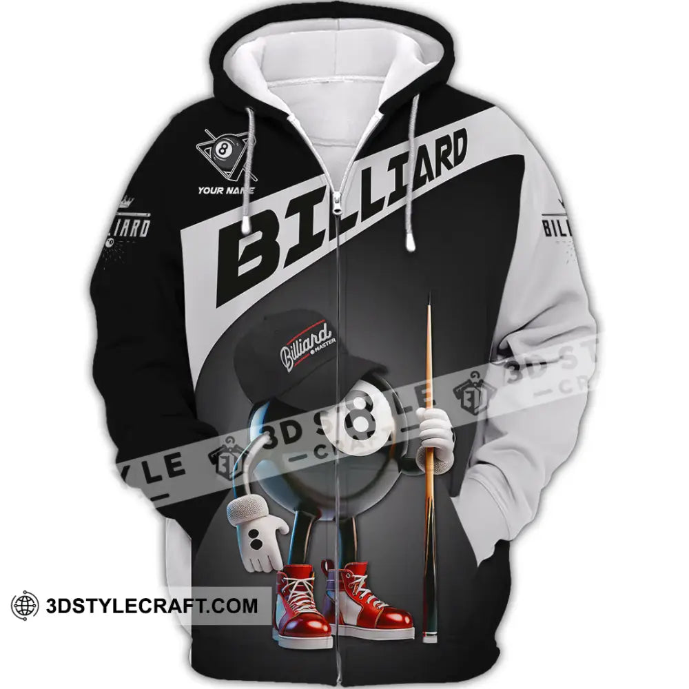 Unisex Shirt Custom Name Billiard Lover Polo Long Sleeve Gift Zipper Hoodie / S T-Shirt