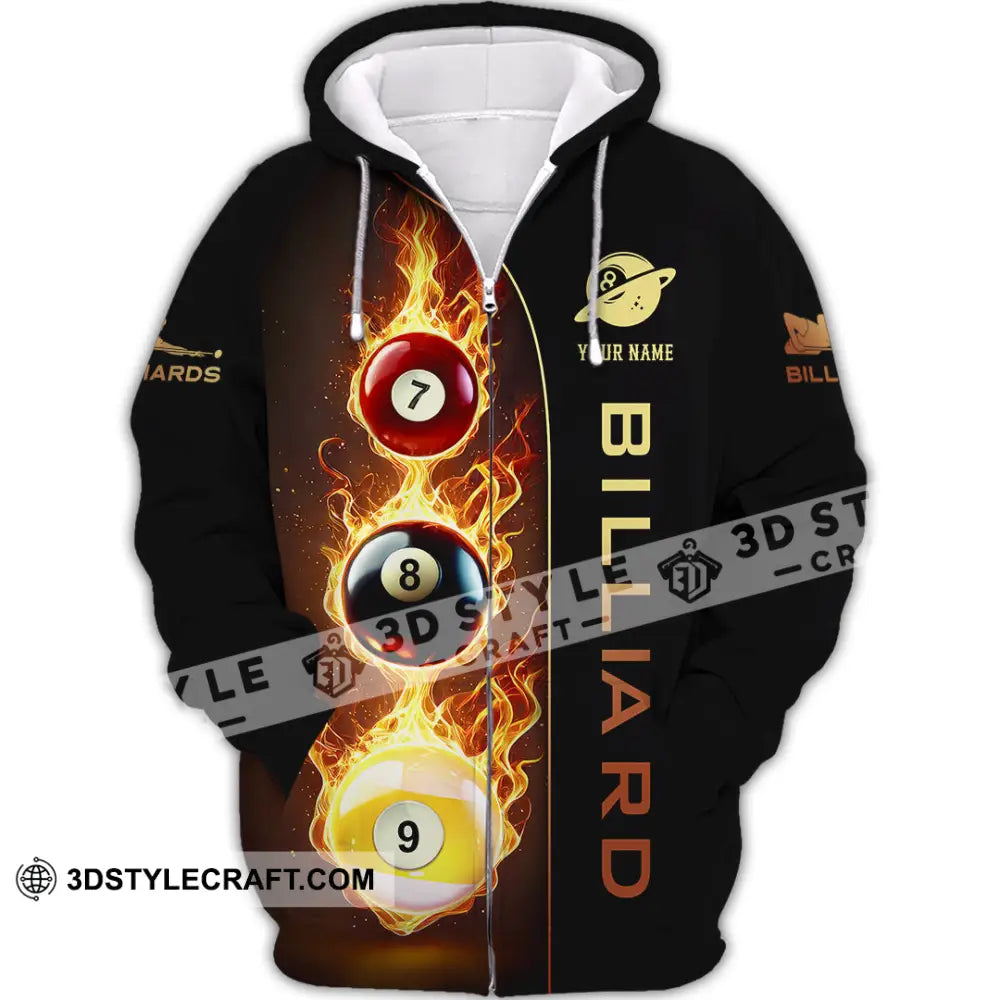 Unisex Shirt Custom Name Billiard Lover Polo Long Sleeve Gift Zipper Hoodie / S T-Shirt