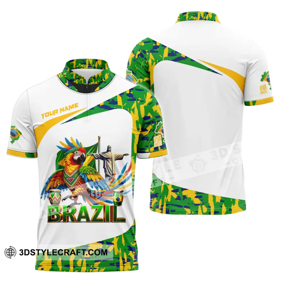 Unisex Shirt Custom Name Brazil Gift For Lover Zipper Polo / S T-Shirt