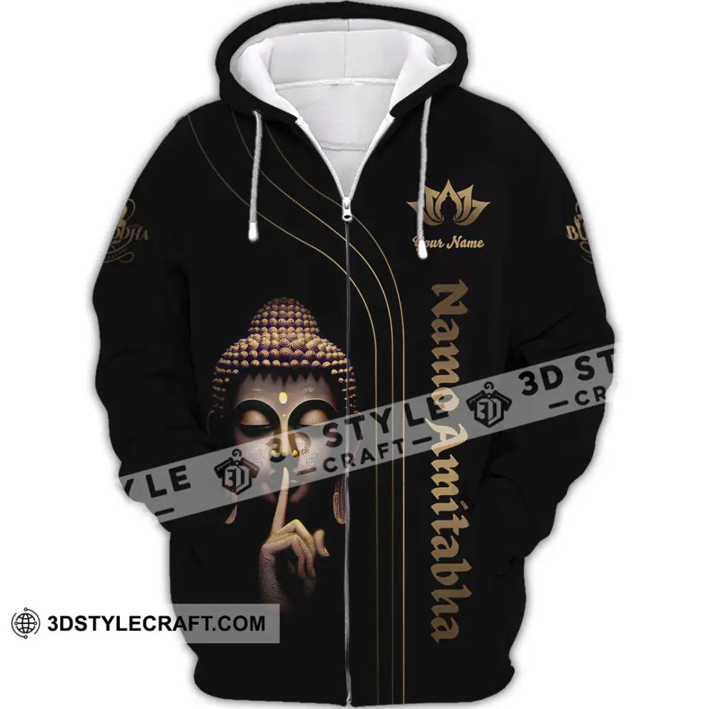 Unisex Shirt Custom Name Buddha Polo Long Sleeve Buddhist Gift Zipper Hoodie / S T-Shirt