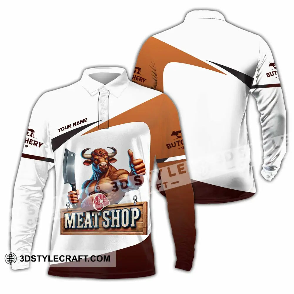 Unisex Shirt Custom Name Butcher Meat Shop T-Shirt Long Sleeve Polo / S T-Shirt