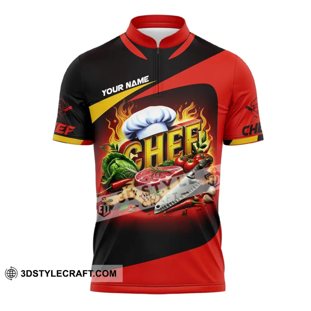 Unisex Shirt Custom Name Chef Cooking Lover T-Shirt Zipper Polo / S T-Shirt