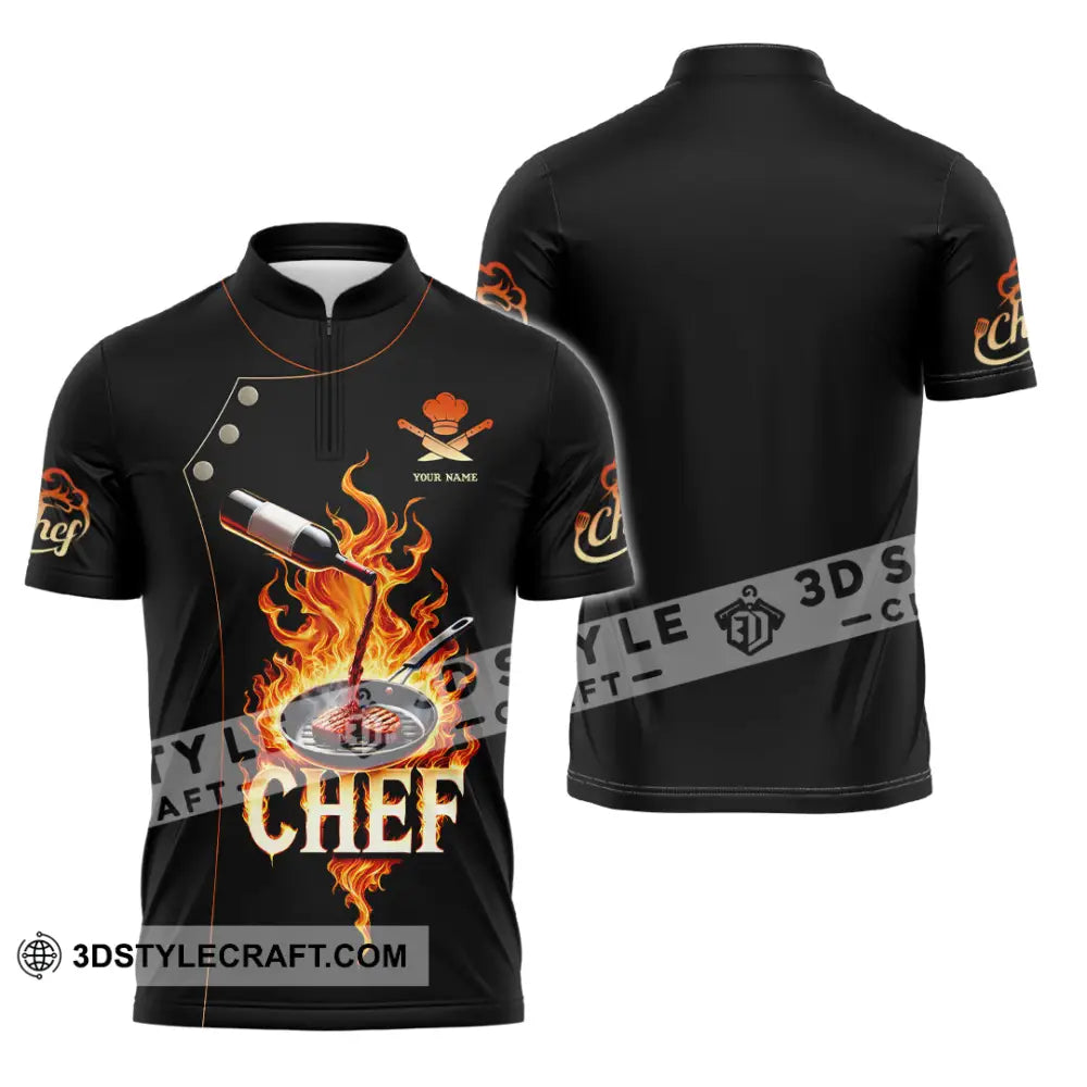 Unisex Shirt Custom Name Chef Polo Long Sleeve Zipper / S T-Shirt
