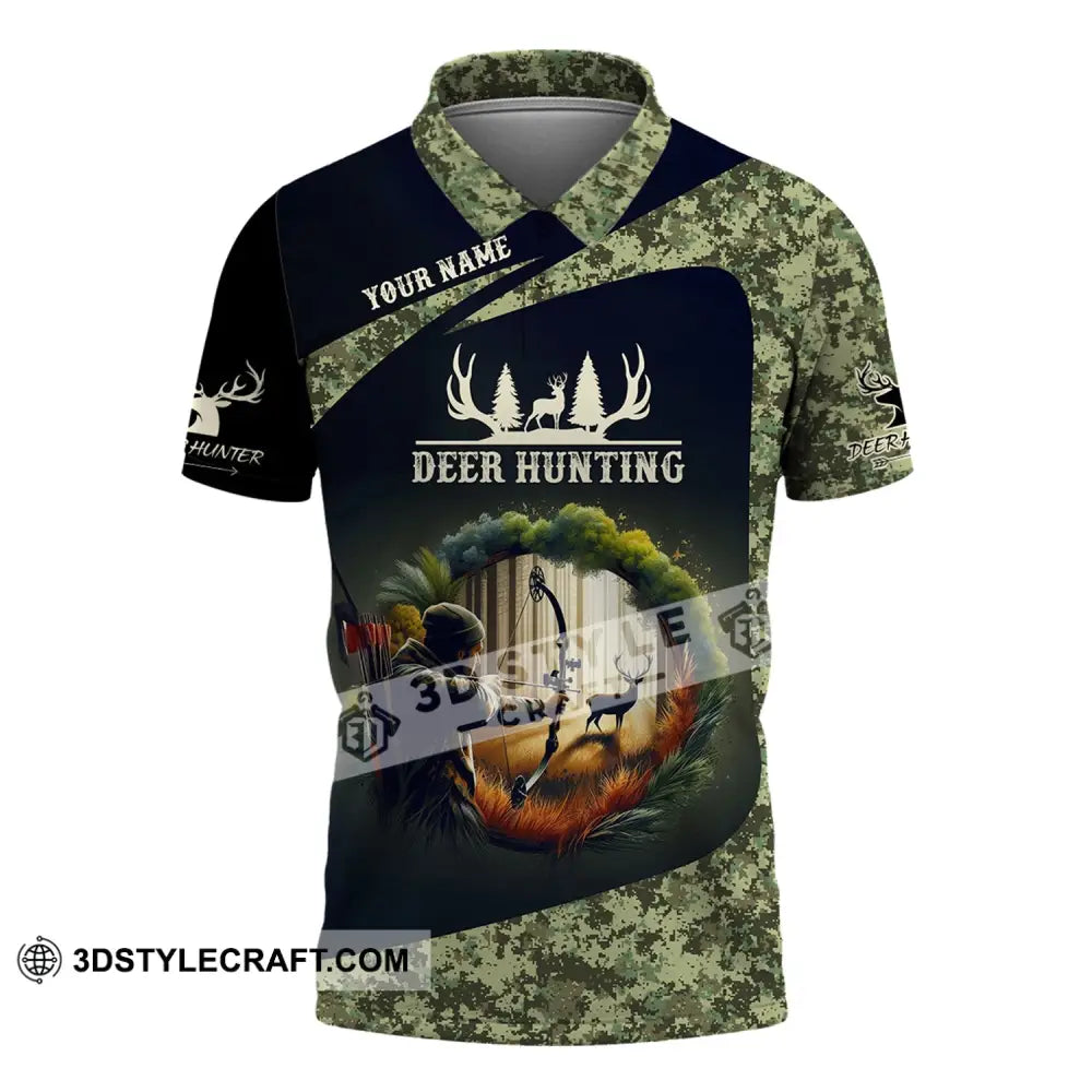 Unisex Shirt Custom Name Deer Hunter Hunting Polo Long Sleeve Animal T-Shirt / S