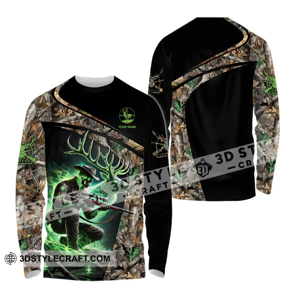 Unisex Shirt Custom Name Deer Hunting Hunter Gift Long Sleeve / S T-Shirt