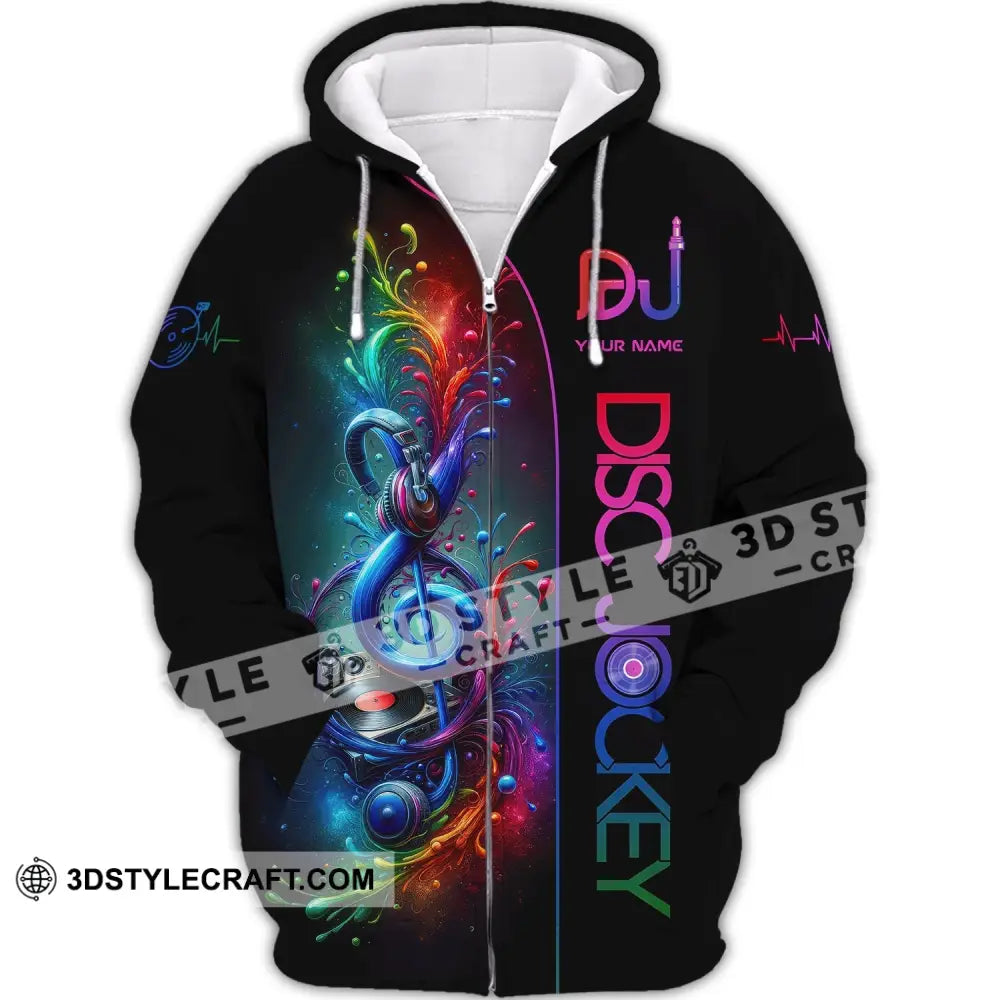 Unisex Shirt Custom Name Disc Jockey T-Shirt Dj Music Lover Gift Zipper Hoodie / S