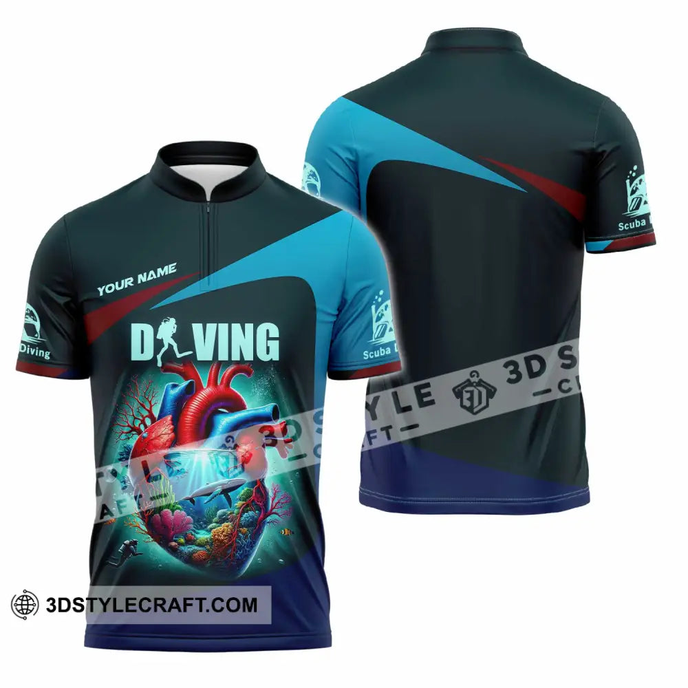 Unisex Shirt Custom Name Diving Polo Long Sleeve Zipper / S T-Shirt