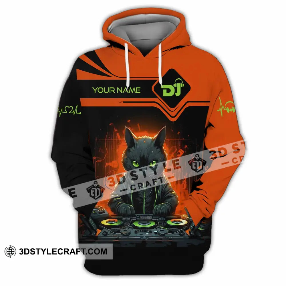 Unisex Shirt Custom Name Dj Cat Hoodie Polo Long Sleeve / S T-Shirt