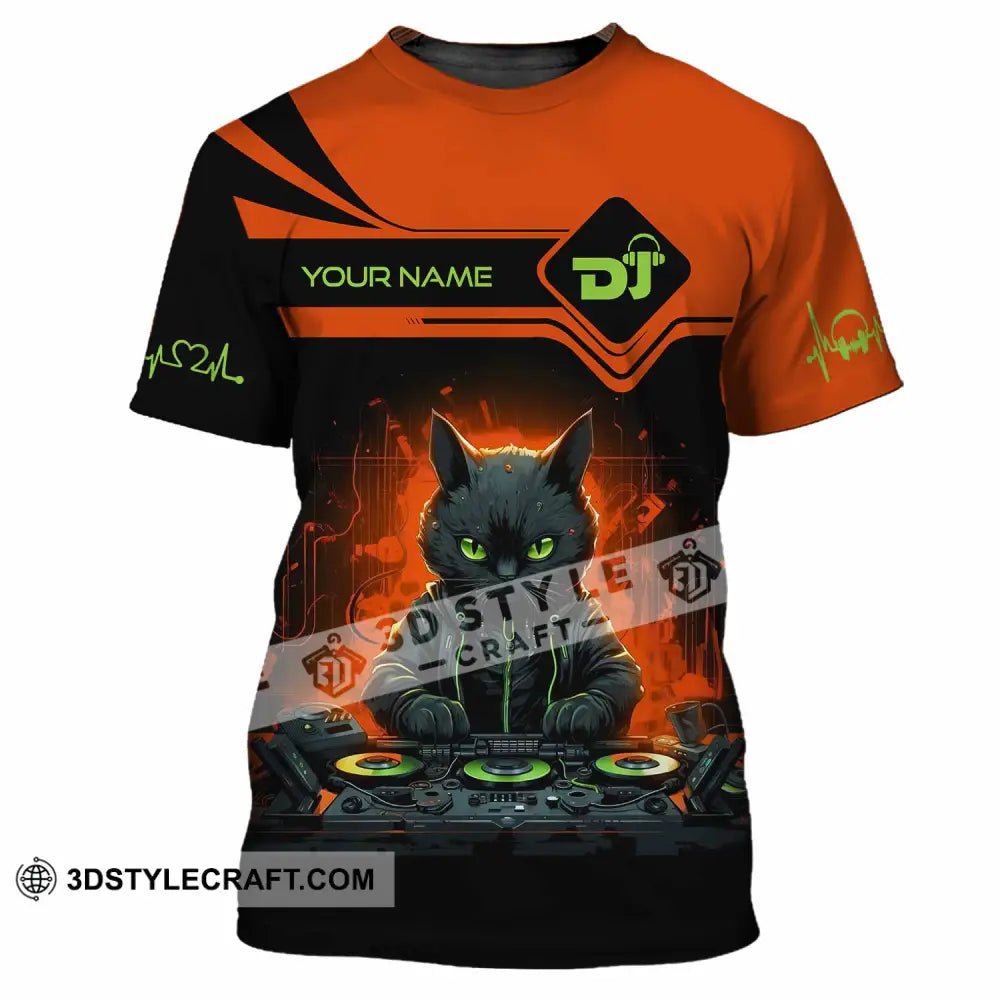 Unisex Shirt Custom Name Dj Cat Hoodie Polo Long Sleeve T-Shirt / S T-Shirt