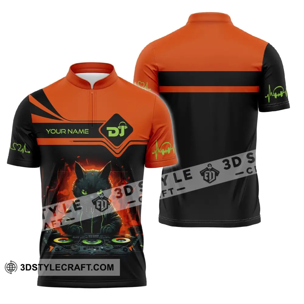Unisex Shirt Custom Name Dj Cat Hoodie Polo Long Sleeve Zipper / S T-Shirt