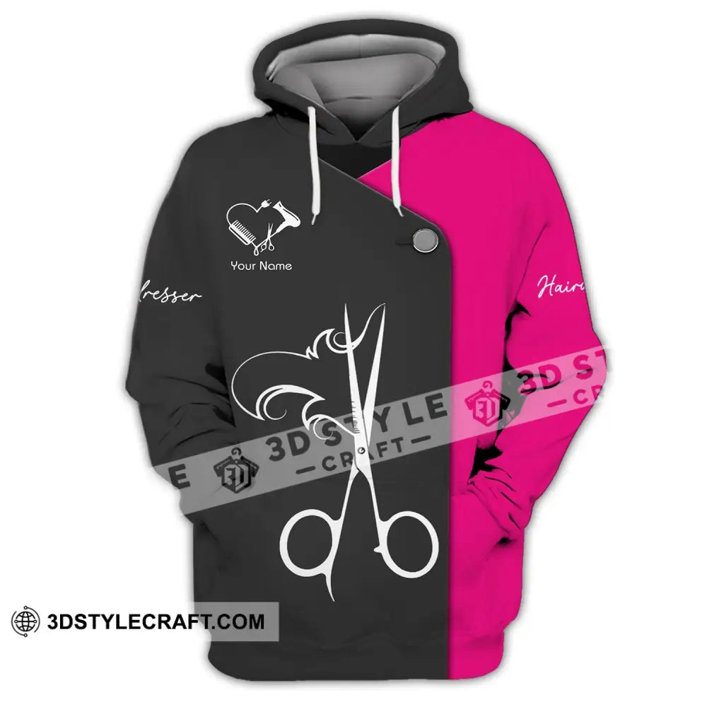 Unisex Shirt - Custom Name Gift For Hairdresser Lover Heart Black And Pink Hoodie / S T-Shirt