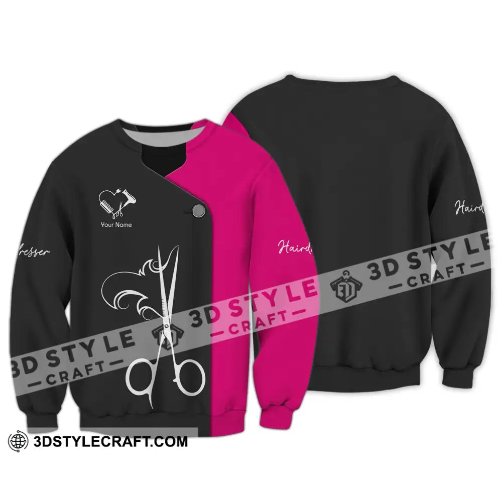 Unisex Shirt - Custom Name Gift For Hairdresser Lover Heart Black And Pink Long Sleeve / S T-Shirt