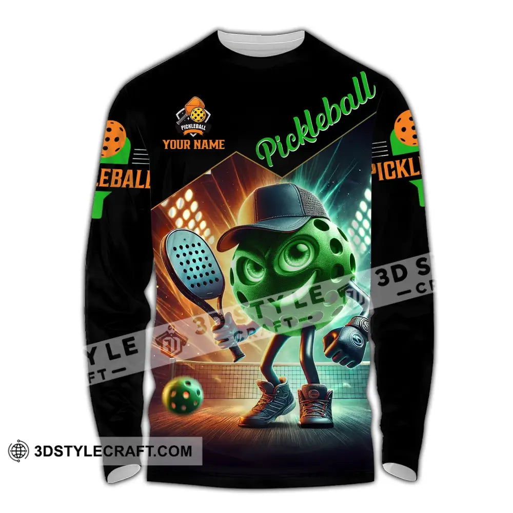 Unisex Shirt - Custom Name Green Pickleball Long Sleeve / S T-Shirt