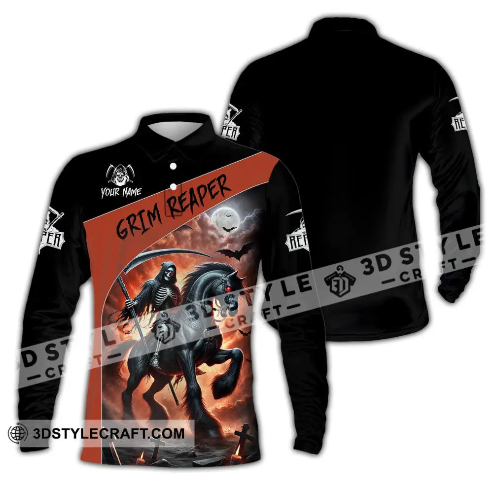 Unisex Shirt Custom Name Grim Reaper T-Shirt Long Sleeve Polo / S T-Shirt