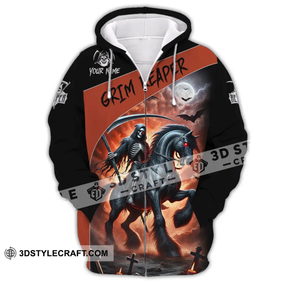 Unisex Shirt Custom Name Grim Reaper T-Shirt Zipper Hoodie / S T-Shirt