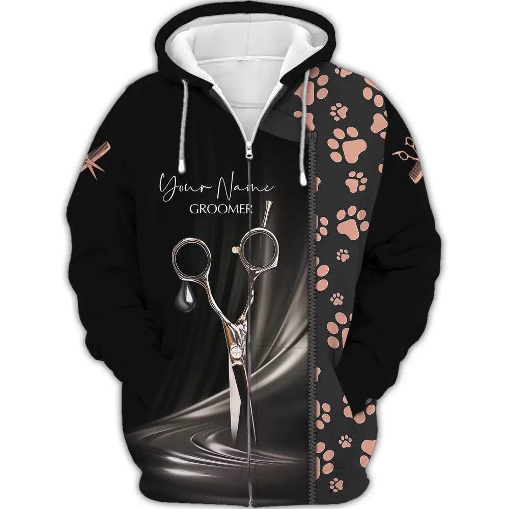 Unisex Shirt Custom Name Groomer T-Shirt Gift For Zipper Hoodie / S