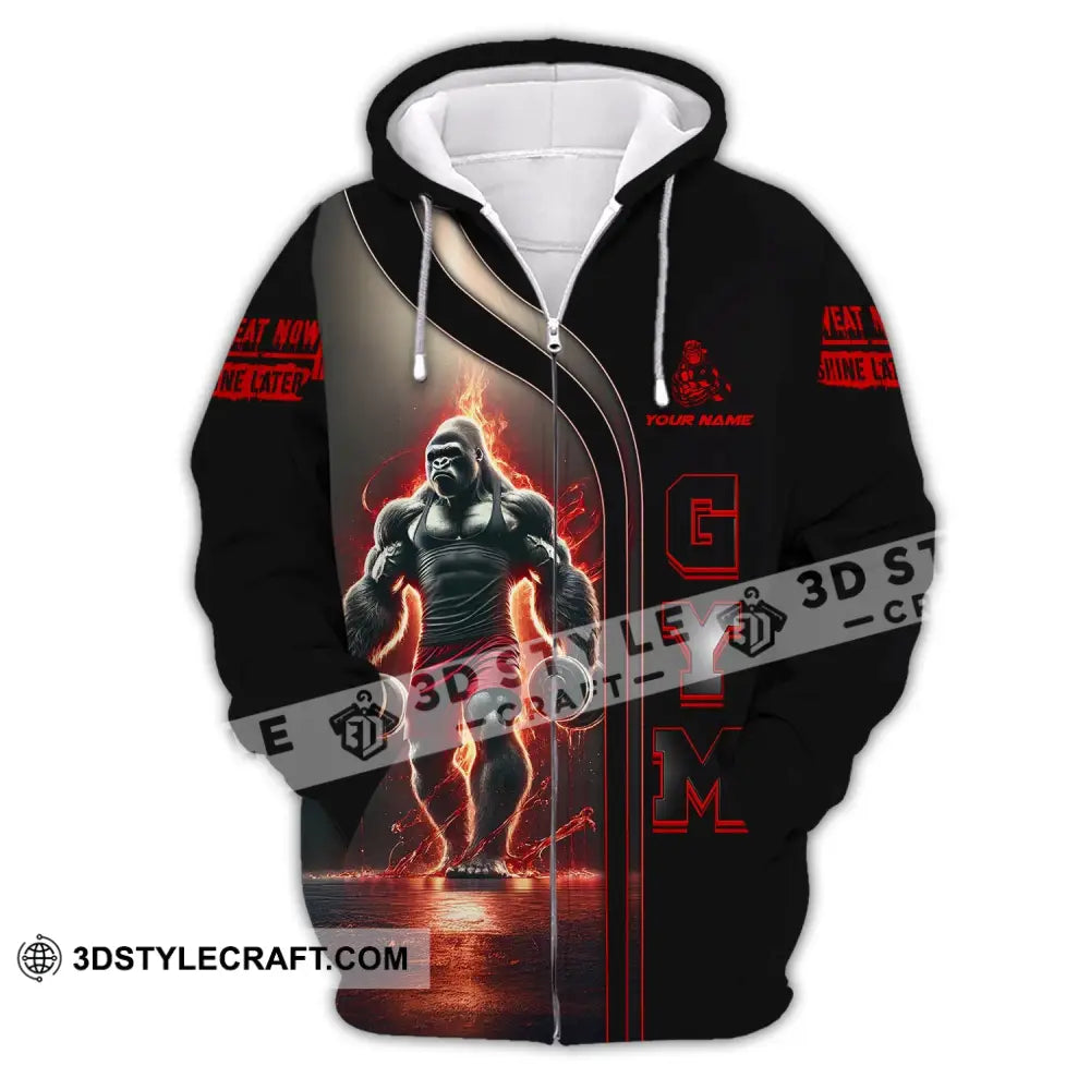 Unisex Shirt Custom Name Gym Work Out Long Sleeve Fitness Zipper Hoodie / S T-Shirt