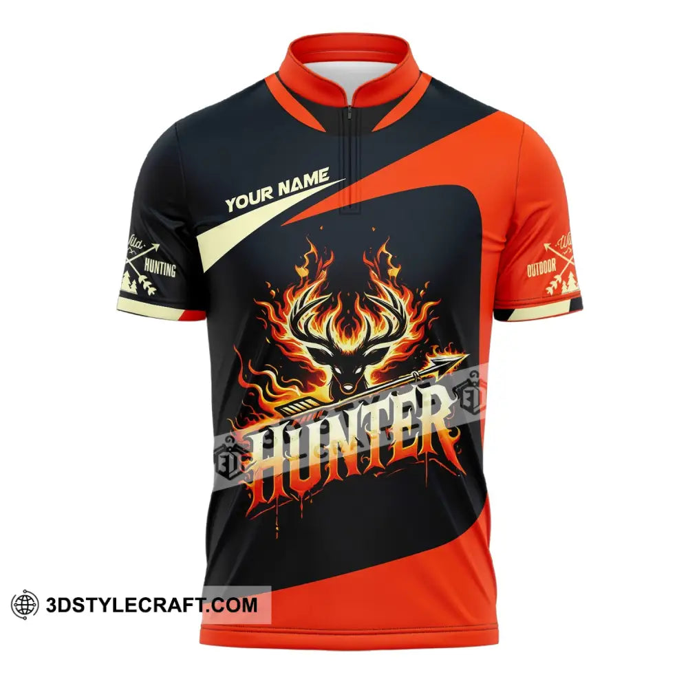 Unisex Shirt Custom Name Hunter Polo Long Sleeve Zipper / S T-Shirt