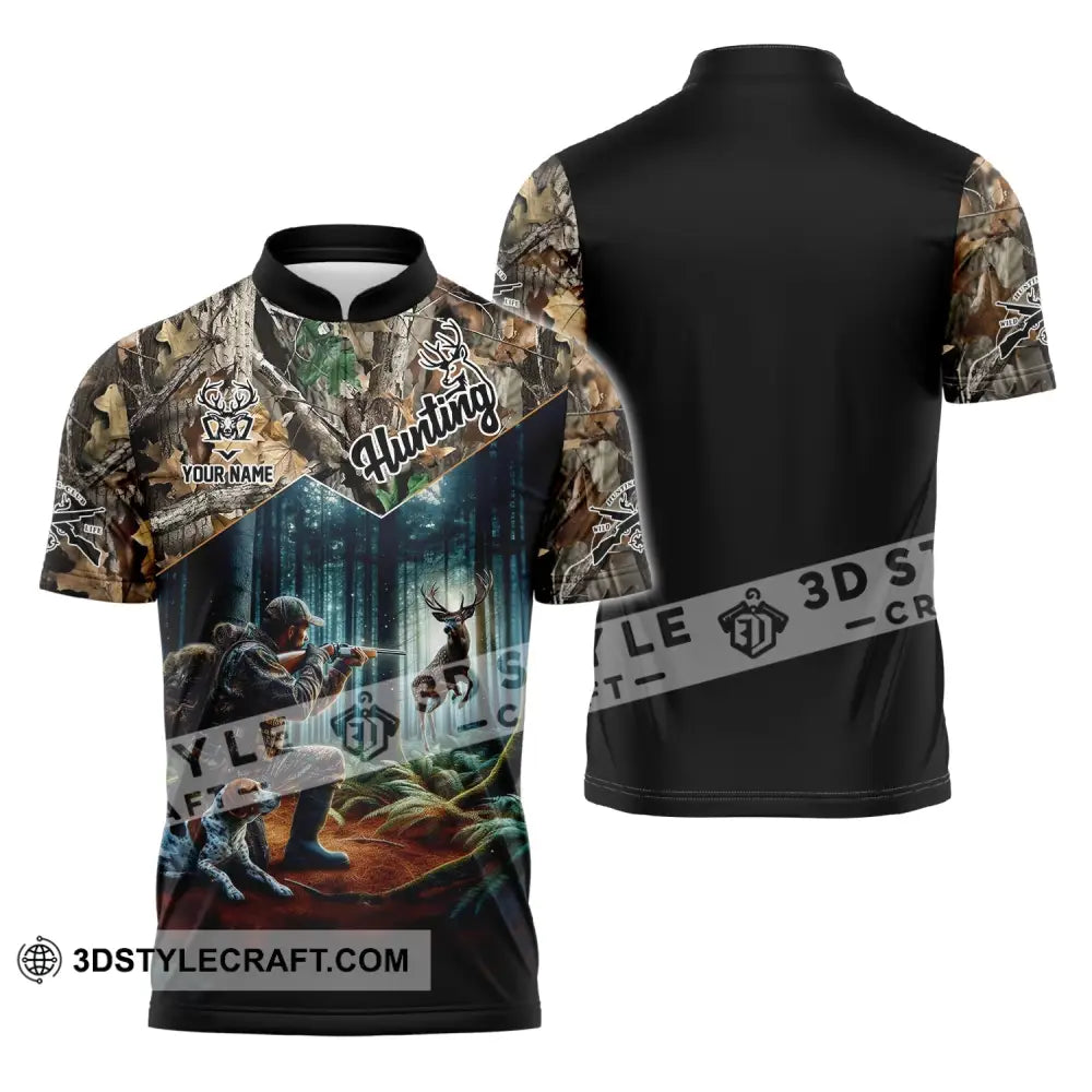 Unisex Shirt - Custom Name Hunting Zipper Polo / S T-Shirt