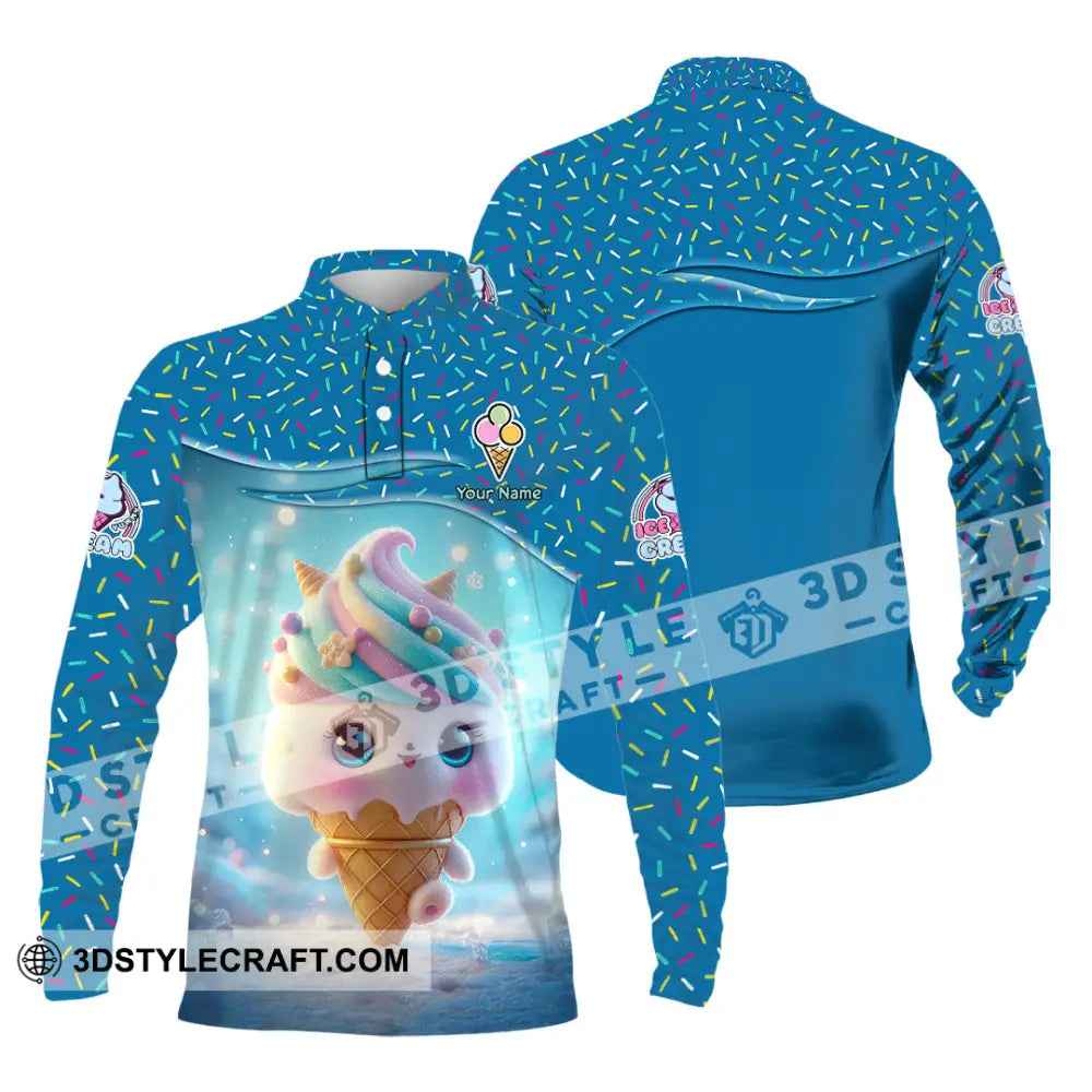 Unisex Shirt Custom Name Ice Cream Lover Gift Long Sleeve Polo / S T-Shirt