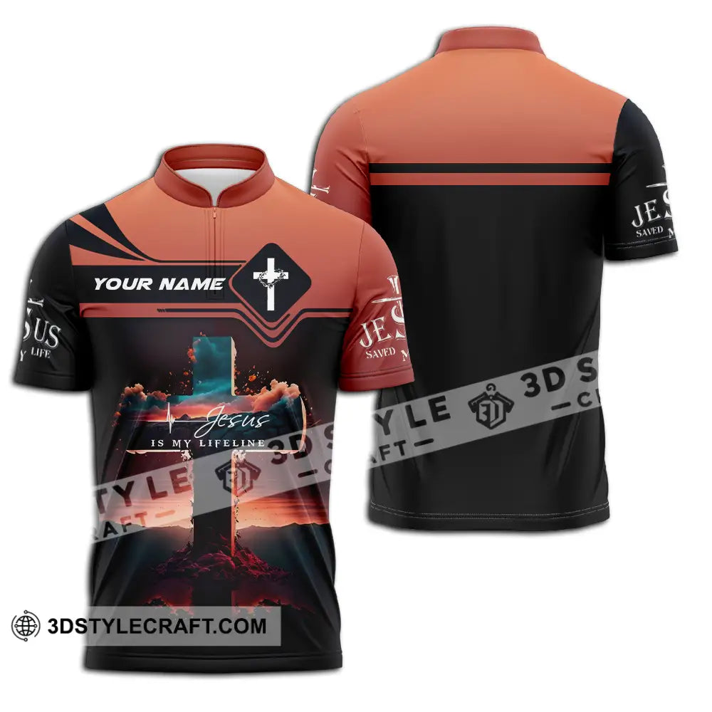 Unisex Shirt - Custom Name Jesus Is My Lifeline Zipper Polo / S T-Shirt