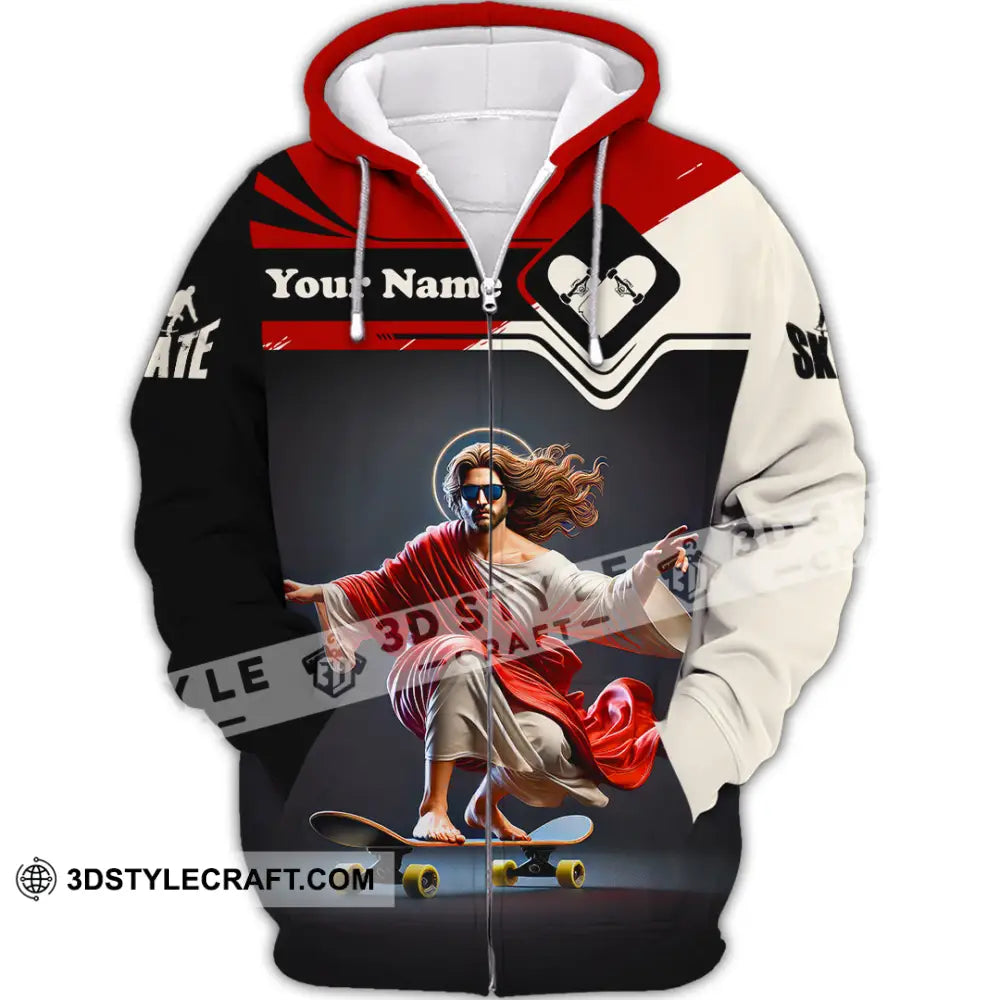 Unisex Shirt Custom Name Jesus Skate Skating Lover Christmas Gift Zipper Hoodie / S T-Shirt