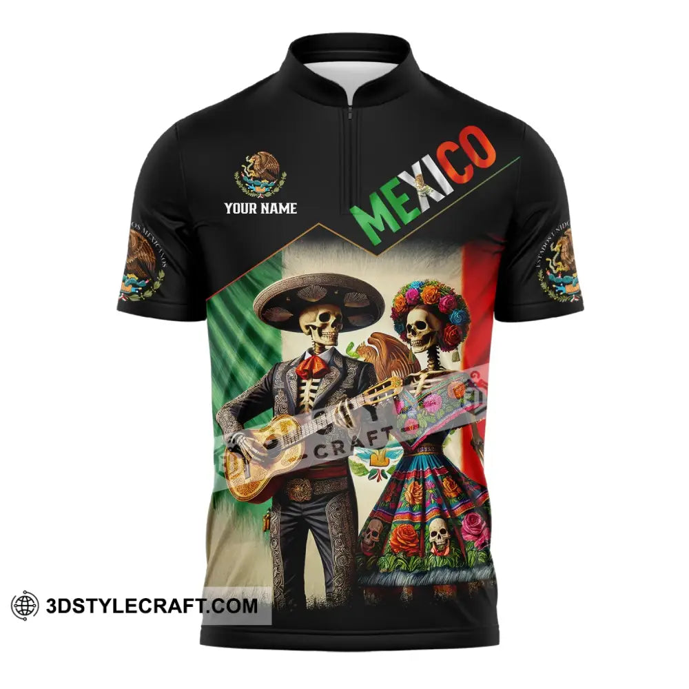 Unisex Shirt - Custom Name Mexico Couple Zipper Polo / S T-Shirt