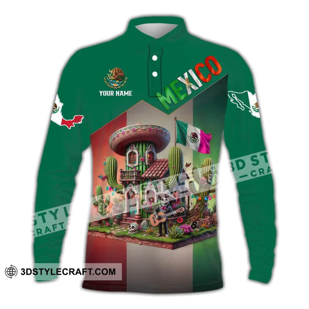Unisex Shirt - Custom Name Mexico Long Sleeve Polo / S T-Shirt