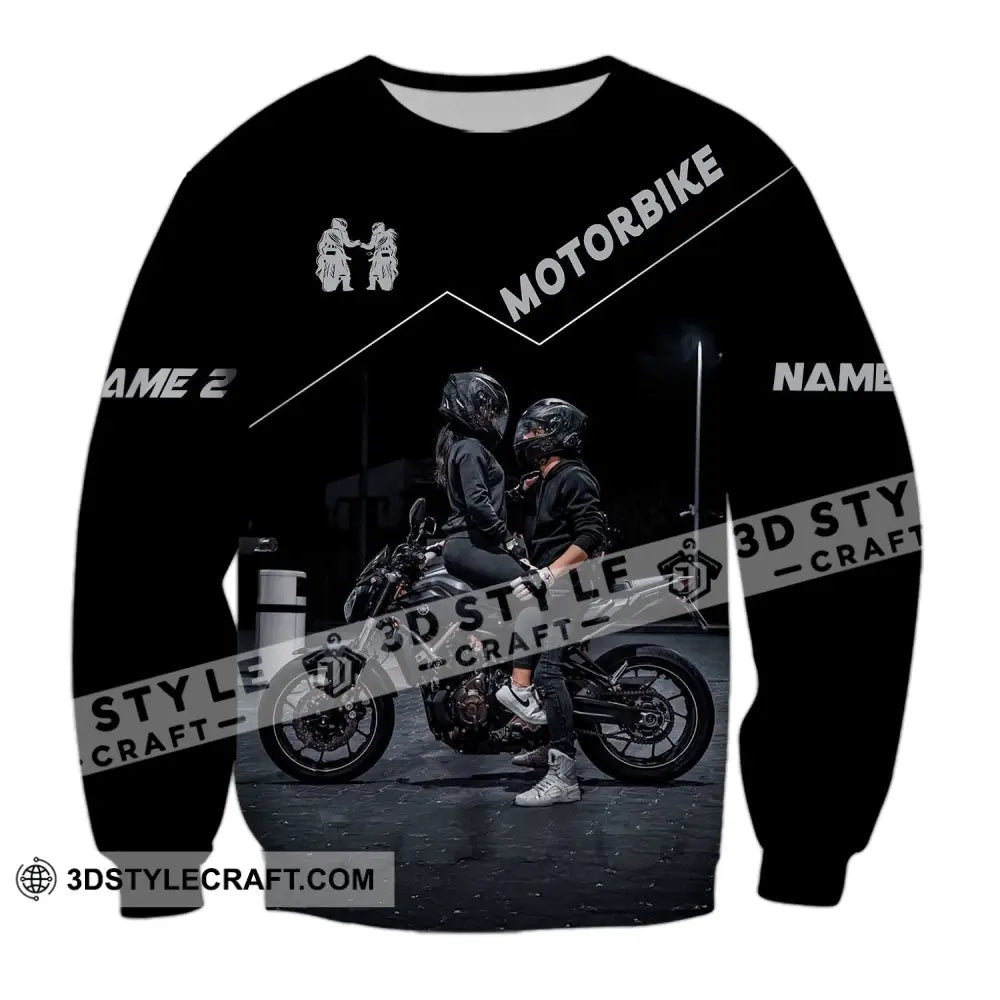 Unisex Shirt Custom Name Motorbike Couple Love T-Shirt Long Sleeve / S T-Shirt
